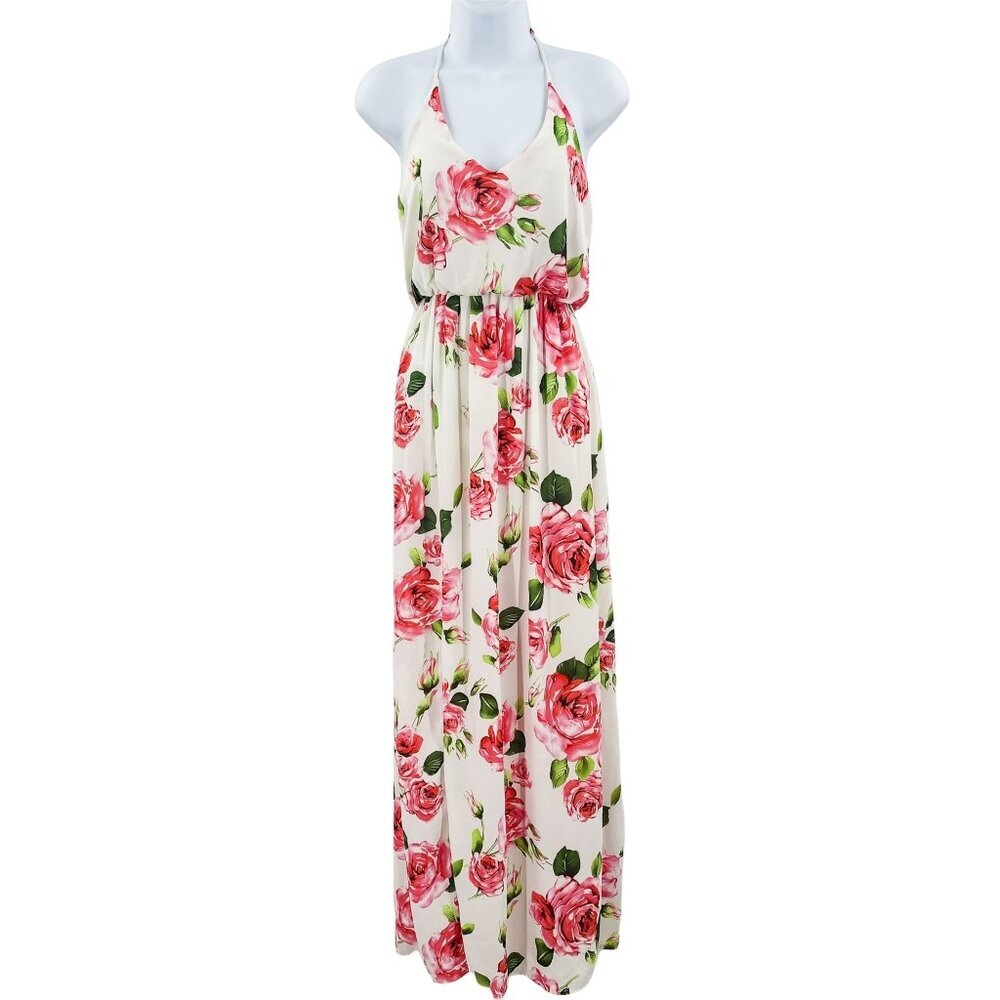Lush Say No Amore Ivory Rose Floral Print Sleeveless T Back Tulip Hem Maxi Dress - Picture 5 of 11